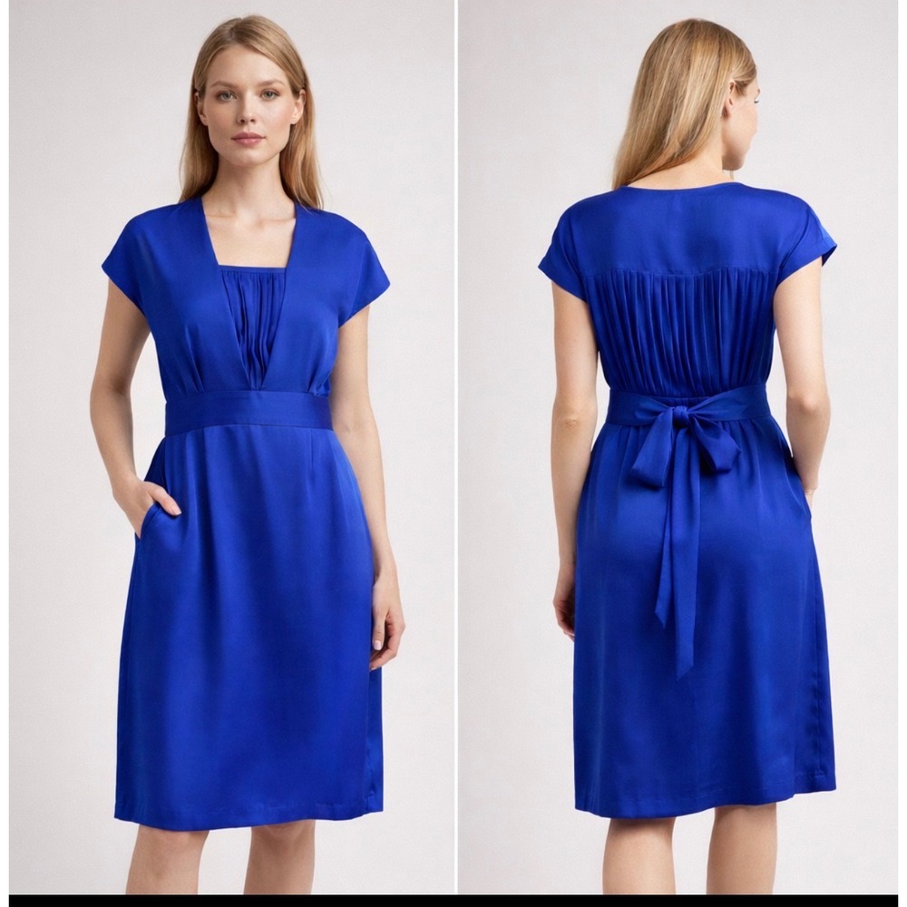Laura Biagiotti Vintage Silk Dress‎ Royal Blue Pleated Made in Italy IT 42
